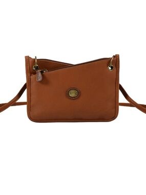 Land vintage leather crossbody shoulder bag in a camel color